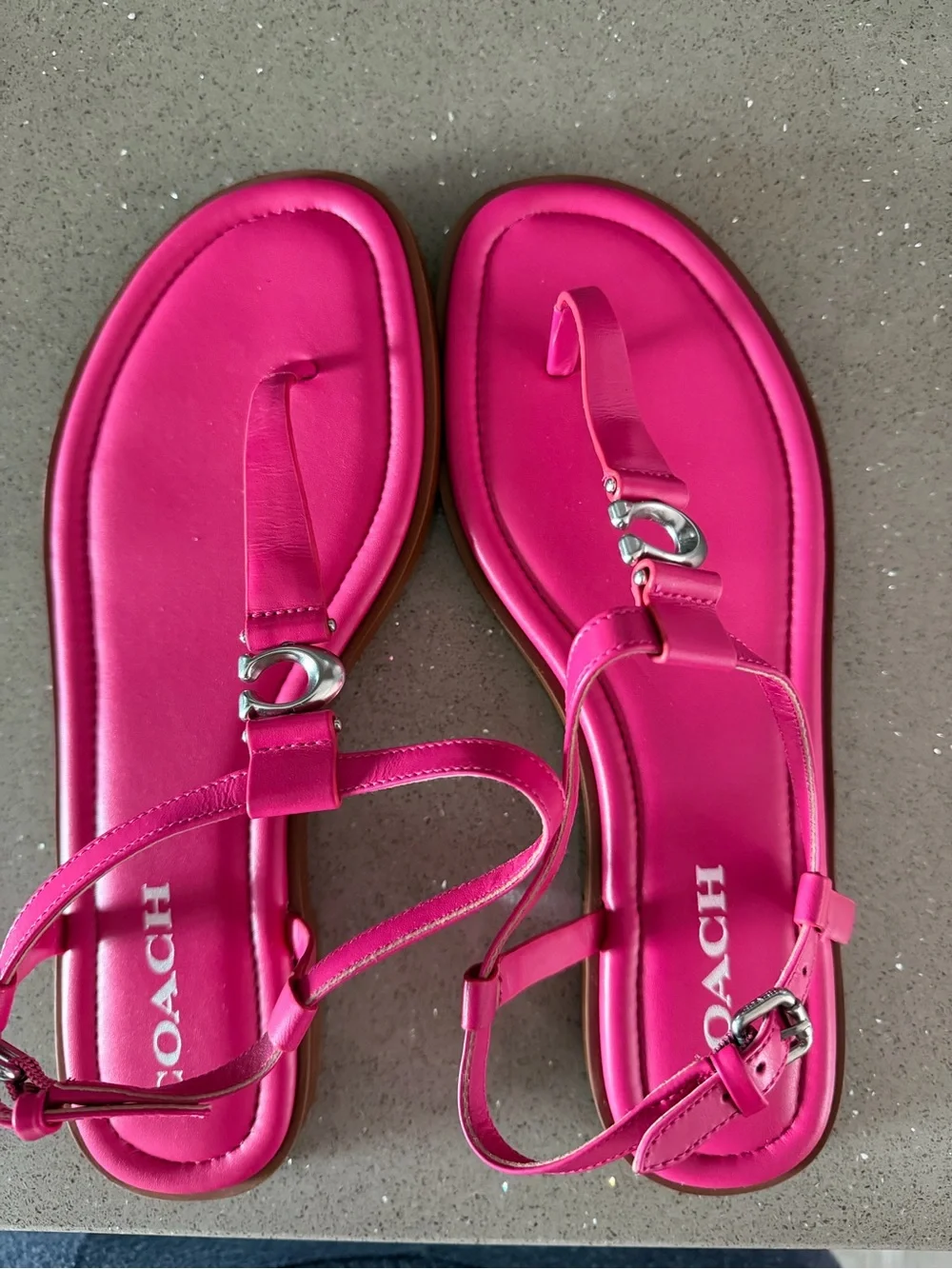 Coach NWOT Hot Pink Leather C Sandals | Size 8.5